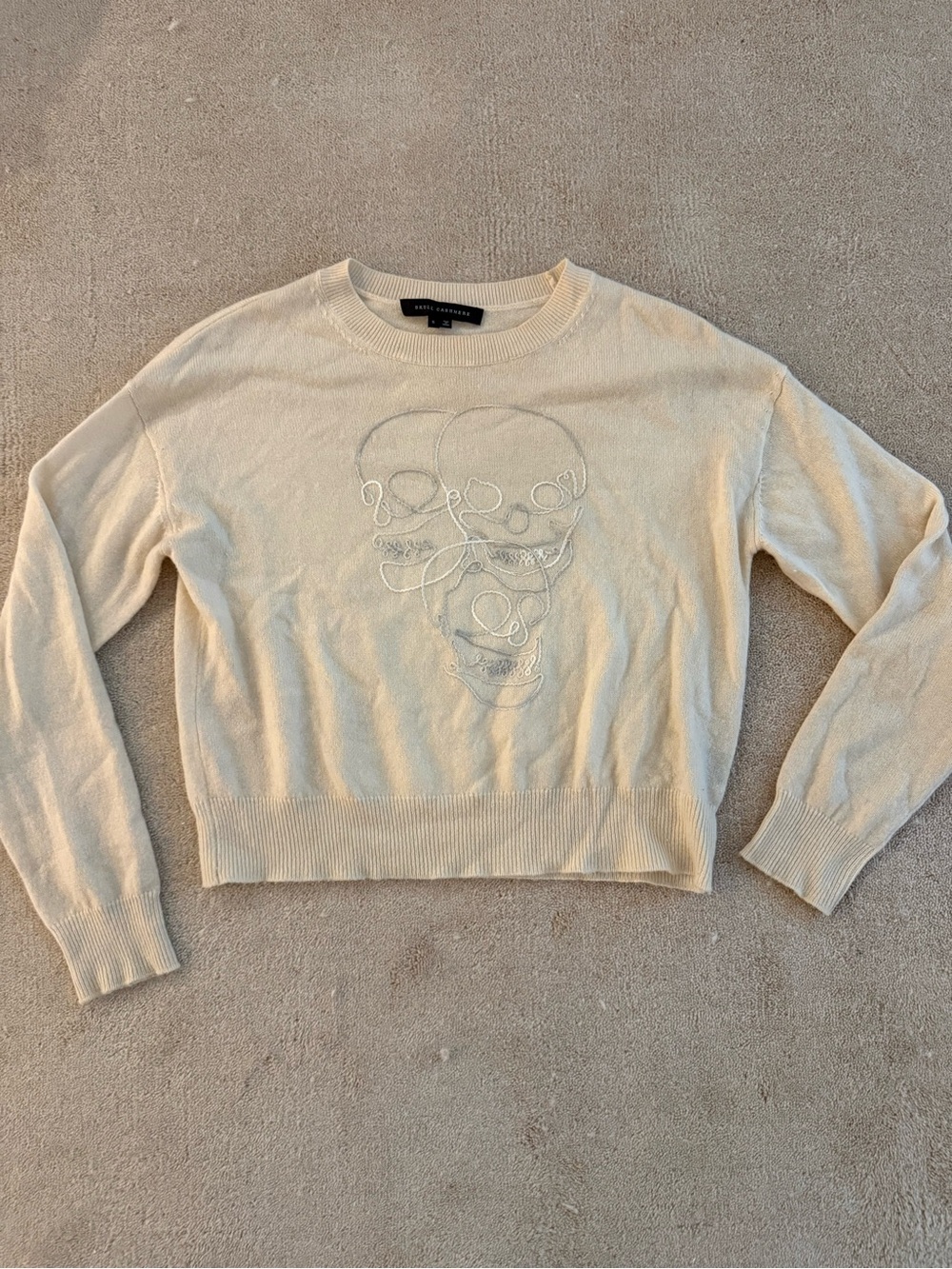 Skull Cashmere Cream Embroidered Crewneck Sweater